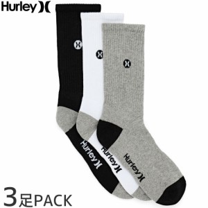 ハーレー HURLEY サーフ スケート ソックス メンズ  3足組 HALF TERRY CREW SOCKS ホワイト/ブラック/ヘザーグレー NO5