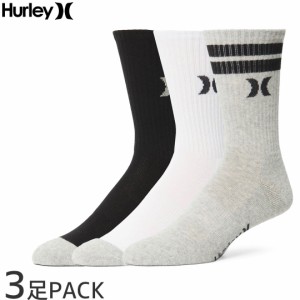 ハーレー HURLEY サーフ スケート ソックス メンズ  3足組 1/2 TERRY CREW SOCKS ホワイト/ブラック/ヘザーグレー NO8
