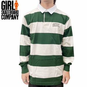 GIRLSKATEBOARD ガールスケートボード ポロシャツ ARCH STRIPED RUGBY ロングスリーブ ラグビーシャツ クリーム/グリーン NO12