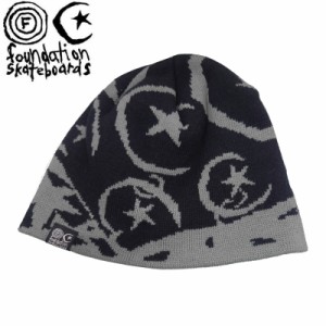 ファンデーション FOUNDATION スケボー ニットキャップ INFEST BEANIE ブラック x グレー NO01