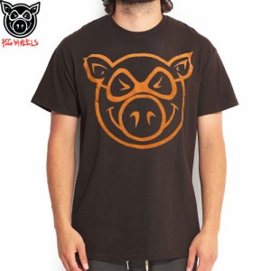 ピッグ PIG WHEELS スケボー Tシャツ BASIC ロゴ TEE ブラウン x オレンジ NO10