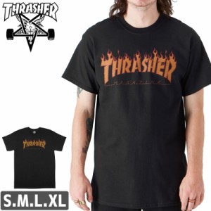 THRASHER スラッシャー Tシャツ US規格 スケボー メンズ 半袖 FLAME HALFTONE T-SHIRT ブラック NO105