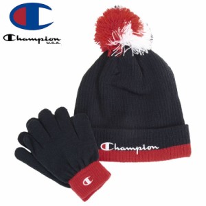 CHAMPION チャンピオン キッズ ニットキャップ BEANIE AND GLOVE SET ネイビー×レッド NO10