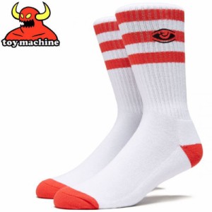 トイマシーン TOY MACHINE スケボー ソックス WATCHING EMBROIDED SOCKS ホワイト×レッド NO80