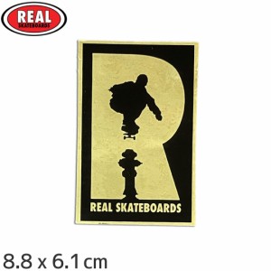 リアル REAL SKATEBOARD スケボー ステッカー R LOGO FOIL STICKER ゴールド/ブラック 8.8cm x 6.1cm NO66