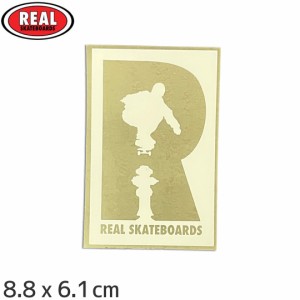 リアル REAL SKATEBOARD スケボー ステッカー R LOGO FOIL STICKER ゴールド/ホワイト 8.8cm x 6.1cm NO65