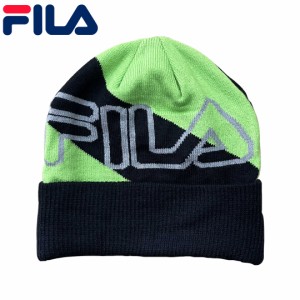 FILA フィラ ニットキャップ BEANIE ブラック×ネオングリーン NO1