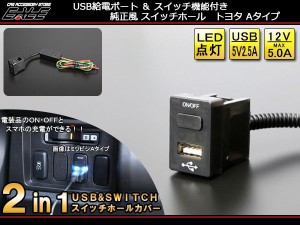 電装品のON／OFF 2in1 USBポート＆スイッチ 純正風 スイッチホールカバー トヨタAタイプ I-295-N