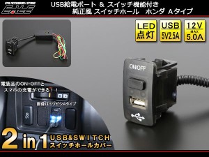 電装品のON／OFF 2in1 USBポート＆スイッチ 純正風 スイッチホールカバー ホンダ Aタイプ I-298-H