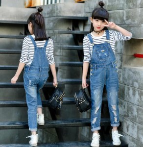 デニムサロペットパンツ オーバーオール 子供服 キッズ オールインワン 女の子 つなぎズボン 春 ダメージ 二点送料無料