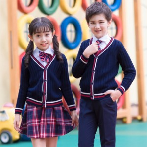 子供スーツセット 幼稚園制服 ニット カーディガン 上下3点セット 女の子 男の子 スーツセット 学生 スクール 団体服 演出服 二点送料無