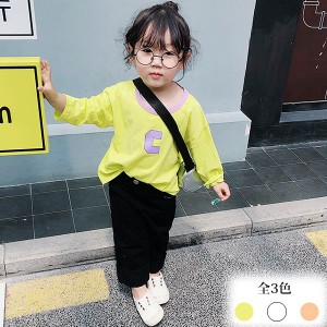 長袖tシャツ キッズ ロングTシャツ ロングT 女の子 男の子 子ども トップス 韓国子供服 シンプル 90 100 110 120 130 二点送料無料