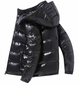 ダウンジャケット メンズ ゆったり 3色 冬 暖かい ブルゾン 光沢 アウターフード取り外し可能 カジュアル 防寒ジャケット 無地 20代30代 