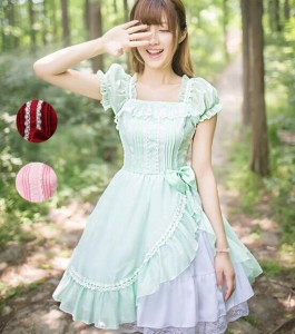 送料無料 ロリータドレス ロリィタ ゴスロリ ワンピース 3色 ゴスロリ Lolita 半袖ドレス服 リボン洋服 可愛い レデイース 二次元衣装 コ