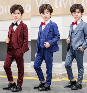 スーツ 男の子 4点セット フォーマルスーツ ジャケット+パンツ+ベスト+ネクタイ 子供スーツ 発表会 結婚式 入学式 卒業式 2点送料無料