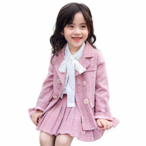 入学式 スーツ 子供服 女の子 卒業式 入学式 キッズ スーツ ジャケット プリーツスカート ブラウス 3点セットアップ チェック柄 フォーマ