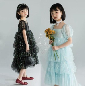 ワンピース 子供服 キッズ 子供ドレス お嬢様ドレス 女の子 シフォン チュチュワンピ レディース 夏 チュール 半袖 ミモレ丈 結婚式 発表