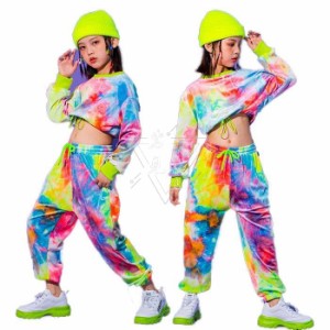 ダンス 衣装 ヒップホップ キッズ ダンス衣装 セットアップ ジャズ ダンス衣装 レッスン着 ヘソ出し トップス ダンスパンツ ガールズ 演