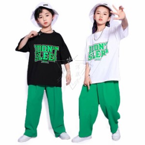 キッズ ダンス 衣装 セットアップ ヒップホップ 男の子 女の子 半袖 tシャツ ロングパンツ　上下 セット服 キッズ ジュニア 子供服 ヒッ