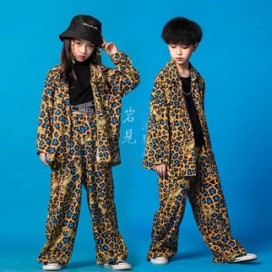 キッズダンス衣装 2点セットアップ 男の子 女の子 豹柄 子供服 ヒップホップ ヒョウ柄 シャツ パンツ キッズ ダンス 衣装 ヒップ ホップ 