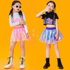 ジャズ ダンス衣装 女の子 ダンス衣裳 チアガール hiphop jazz 打楽器 ロック風 演出服 スパンコール 長袖Tシャツ 半袖Tシャツ ミス フレ