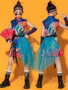 女の子 演出服 チャイナドレス エスニック ジャズ ヒップホップ 個性 ダンス衣装 中華風ダンスウエア チャイナボタン 女の子 ステージ衣