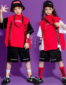 ヒップホップ ダンス衣装 キッズ ジャズダンス 打楽器 演出服 子供 かっこいい ダンスウエア カーゴベスト カーゴパンツ ショートパンツ 