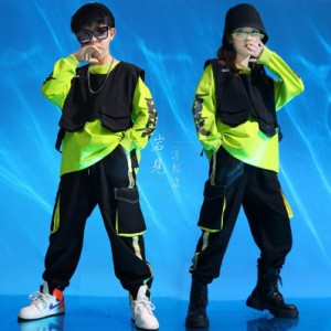 子供 ダンス衣装 ジャズダンス ヒップホップ キッズ かっこいい 演出服 長袖Tシャツ カーゴベスト パンツ 男の子 女の子 舞台お揃い 演出