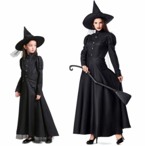 ハロウィン コスプレ 衣装 巫女 魔女 2点セット 親子ペア レディース 女の子 大人 子供 キッズ ワンピース 帽子つき ウィッチ 仮装 コス