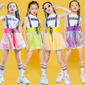 キッズダンス衣装 セットアップ チアガール 衣装 チアリーダー チア 女の子 ガールズ ダンスタンクトップ スカート 3点セット ジャズ ヒ