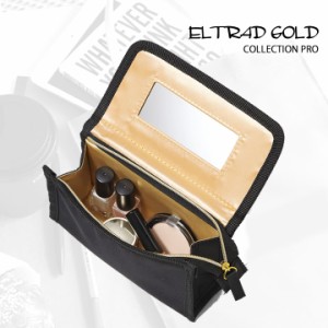 送料無料 コスメ ポーチ 化粧ポーチ ELTRAD GOLD ゴールド ミラー付き ポーチ