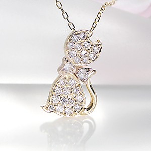 K18YG 0.2ct ダイヤモンド キャット モチーフ ペンダント【ねこ】　【送料無料】【ダイヤ】