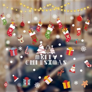 ウォールステッカー クリスマス 吊り下げ オーナメント 靴下 壁飾りシール 大きい プレゼント ツリー 雪の結晶 サンタ 家の装飾 送料無料