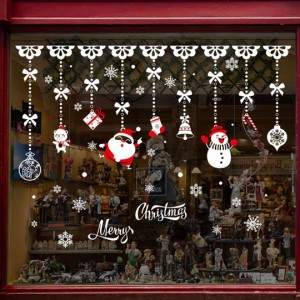 ウォールステッカー クリスマス 赤 白 リボン 吊るし飾り 窓に貼るシール 黒壁用 サンタ 雪だるま くまのぬいぐるみ プレゼント 送料無料