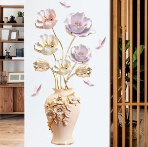 ウォールステッカー 3D 立体 チューリップ 豪華 花瓶 インテリアシール はがせる 造花 陶器 オブジェ 棚 玄関 寝室 プレゼント 風水