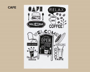 ウォールステッカー カフェ オープン看板 英語 壁シール モノクロサイン ミニサイズ ファーストフード レストラン 店舗装飾に 送料無料