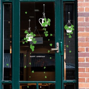 ウォールステッカー ハンギングプランター 緑の観葉植物 壁飾り シール 鉢植え つる はがせる リーフ 英語 庭 ガラスドア トイレ カフェ