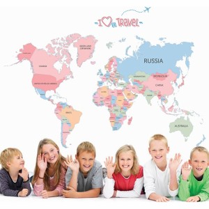 ウォールステッカー 世界地図 英語の国名 はがせる 壁紙シール ラブ 旅行 ワールドマップ 子供部屋 学校 教室 オフィス 家の装飾