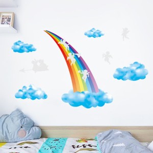 ウォールステッカー 虹 レインボー カラー 壁に貼るシール ファンシー 雲 天使 空 外 雨のち晴れ ベッドルーム 赤ちゃん 子供 汚れ隠し