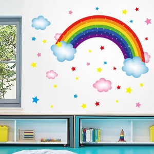 ウォールステッカー 虹 カラフル 七色 レインボー はがせる 壁紙シール かわいい 星 雲 空 アーチ テーブル 子供部屋 教室 送料無料
