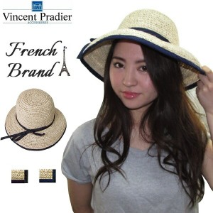 Vincent Pradier つば広ハット レディース 女優帽 麦わら ストローハット 紫外線対策 おしゃれ 帽子 uv つば広 UVカット 夏 リボン 折り