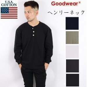 GOOD WEAR グッドウェア ヘンリーネック 長袖 tシャツ メンズ レディース 無地 ボタン goodwear 丸首 カットソー ポケット 7.0oz 肉厚 イ