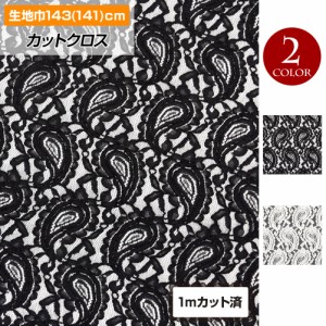 ペイズリー柄レース生地 約143cm巾x1mカット済 おしゃれ カフェカーテン マスク ボレロ ストレッチレース 厚手 FA100-28H19[M便 4/3]