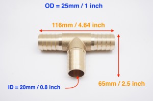 真鍮銅　Ｔ型ホースジョイントパイプ　スリーウエイ外径25ｍｍ  2個入れ