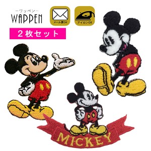 ミッキー 2枚セット ワッペン ディズニー キャラクター アイロン接着 デコ アイロンワッペン Disney 手芸 ミッキーマウス母の日 プレゼン