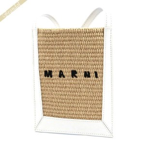 マルニ MARNI レディース ショルダーバッグ ロゴ かごバッグ 薄型 ポシェット ホワイト×ナチュラル TEMO0019Q0 P3860 Z0T01