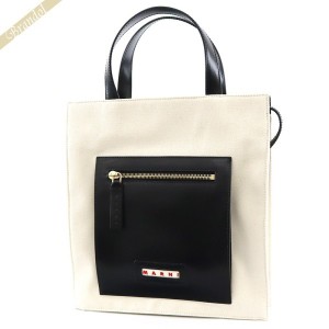 マルニ MARNI レディース トートバッグ コットン 縦型トート ブラック×ホワイト SHMP0068Q0 P2994 ZN015