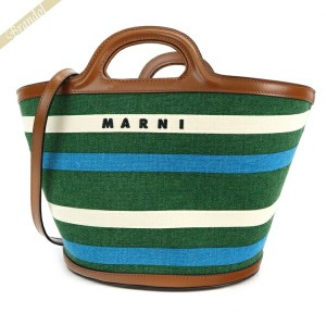 マルニ MARNI レディース トートバッグ ストライプ キャンバス地 バスケットバッグ スモール グリーン系マルチカラー BMMP0097Q0 P4814 Z