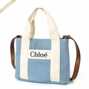 クロエ Chloe レディース ショルダーバッグ 2way ミニ キャンバス トートバッグ キッズモデル ライトブルー×ホワイト C20046 Z10