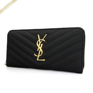 サンローラン SAINT LAURENT レディース ラウンドファスナー長財布 モノグラム YSLロゴ キルティングレザー ブラック 358094 BOW01 1000 